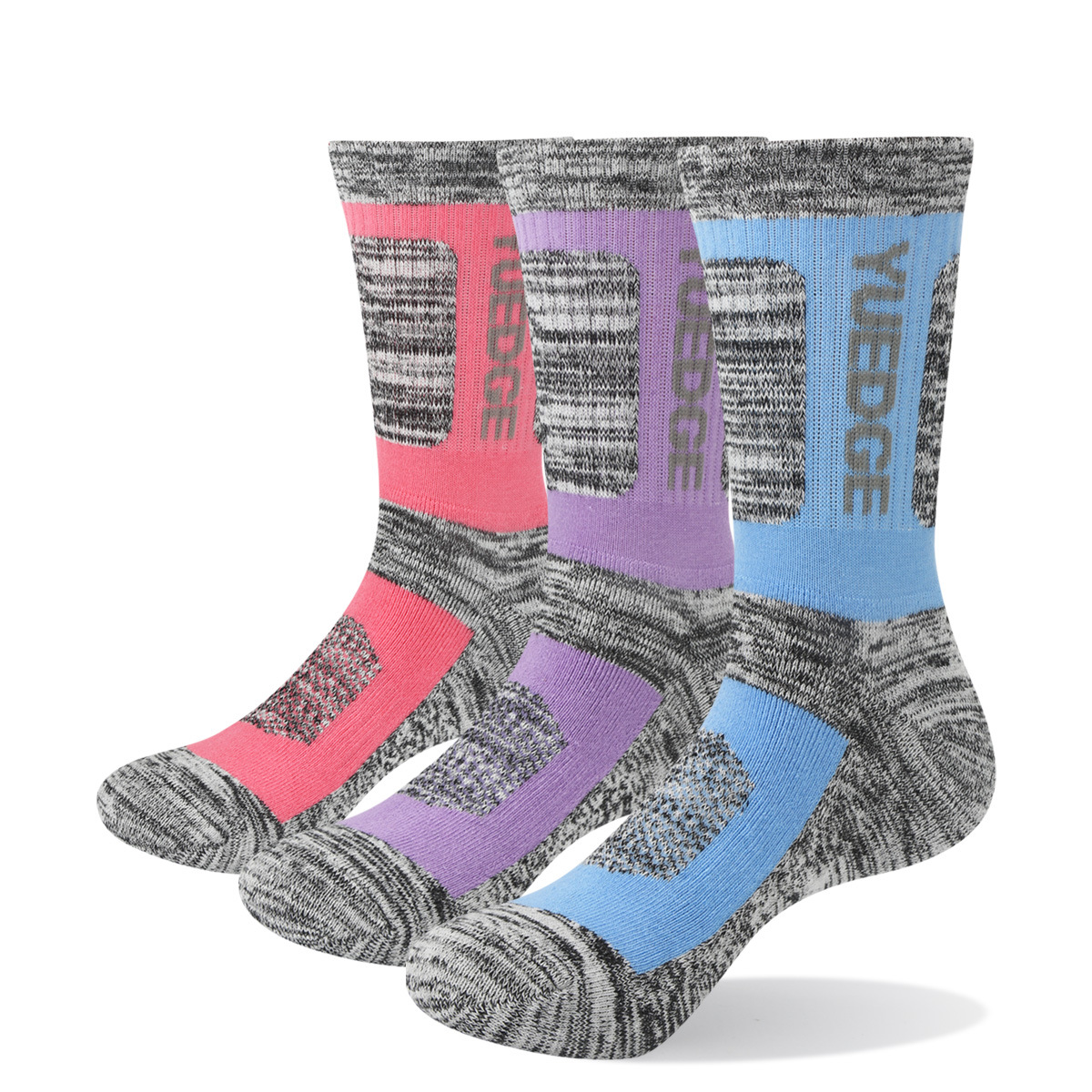 YUEDGE 3 Pairs Outdoor Professional Sports Socks Terry Bottom Hiking Socks Running Socks Basketball Socks